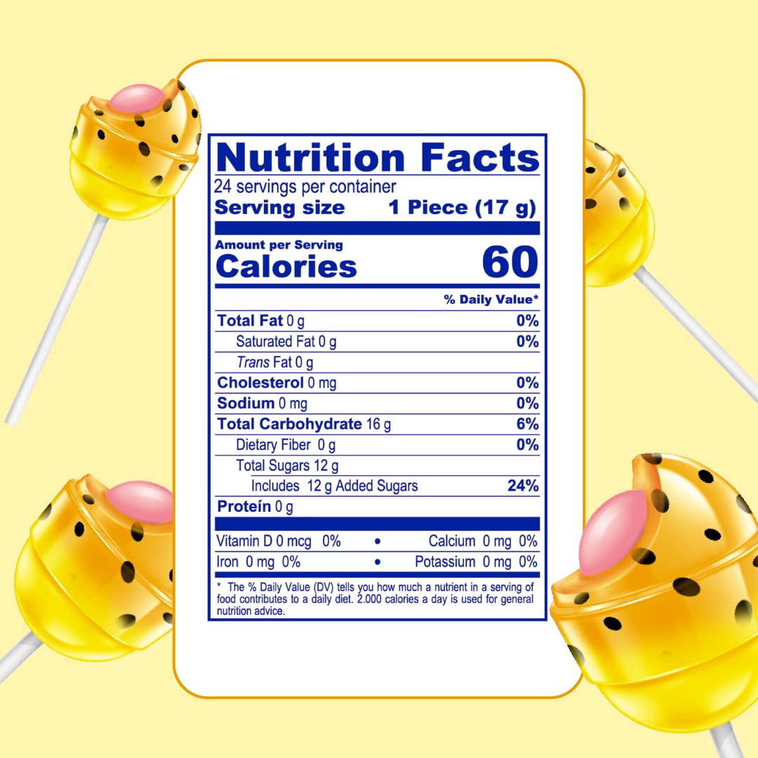 Colombina Bon Bon Bum Lollipops W/Bubble Gum Center, Passion Fruit Flavor, Individually Wrapped, Ideal For Party Favors And Gifts, 1 Pack (24 Count)