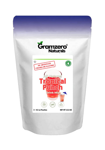 GramZero All Natural Tropical Punch Zero Calorie Sugar Free Drink Mix, Great For Nutrition Club Loaded Tea, Stevia Sweetened