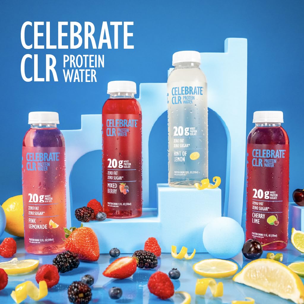 Celebrate Bariatric dietary products CLR Whey Isolate Protein Water, Pink Lemonade, 20g Protein, 12 Fl Oz, Gluten Free, Sugar Free, 12 Pack