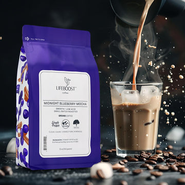 Lifeboost Midnight Blueberry Mocha Ground Coffee - Low Acid Single Origin Coffee - Non-Gmo Wild Blueberry Coffee Grounds Third P
