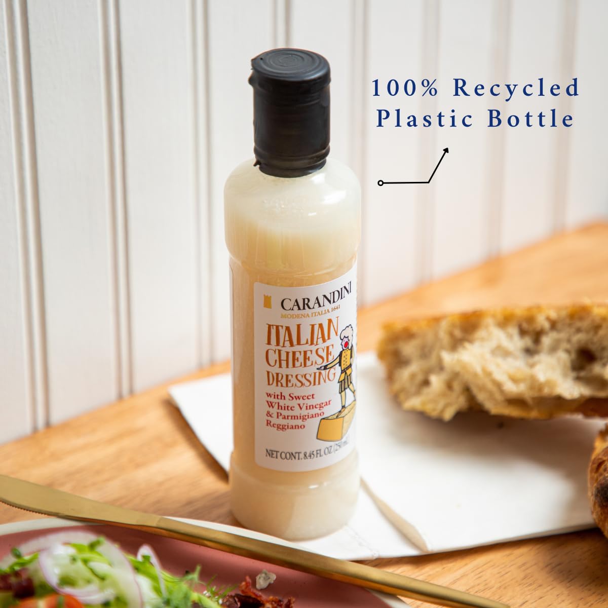 Carandini Italian Cheese Dressing with Sweet White Vinegar & Parmigiano Reggiano, Gluten Free, 8.45 Fl Oz