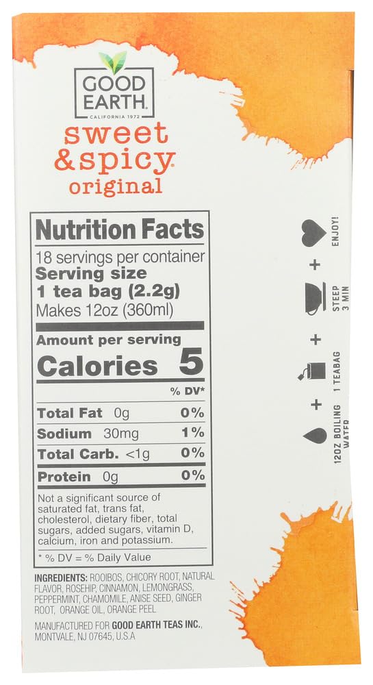 Good Earth Tea Co. Original Sweet and Spicy Herb Tea - Caffeine-Free, 18 Teabags, 18 Count