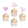 Donoter 24 Pieces Pink Glitter Engagement Cupcake Toppers He Asked She Said Yes Diamond Ring Heart Cupcake Picks For Wedding Bri