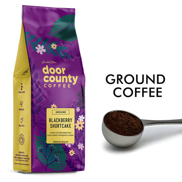 Door County Coffee Blackberry Shortcake, Flavored Coffee Ground | 8 Oz Bag | Spring-Summer Seasonal | Medium Roast | 100% Specia