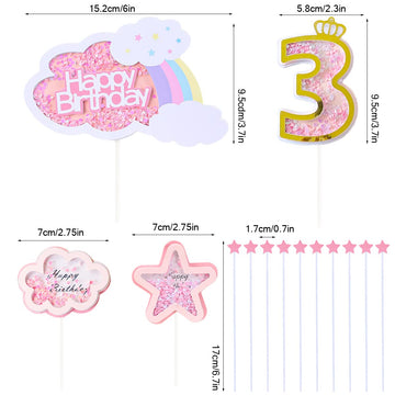 Kawailay Baby Boy 3St Birthday Cake Decoration Set Third Birthday Cake Topper With Rainbow Clouds Stars Cake Picks Three Year Ol