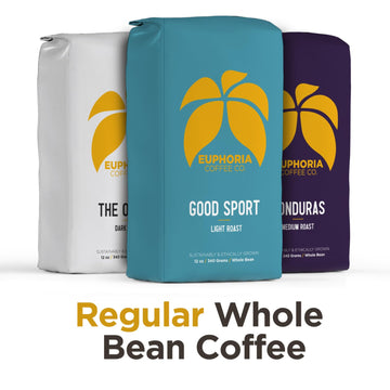 Euphoria Coffee Co. Whole Bean Variety Pack With Good Sport Light Roast, Honduras Medium Roast, And The Office Dark Roast | 12Oz