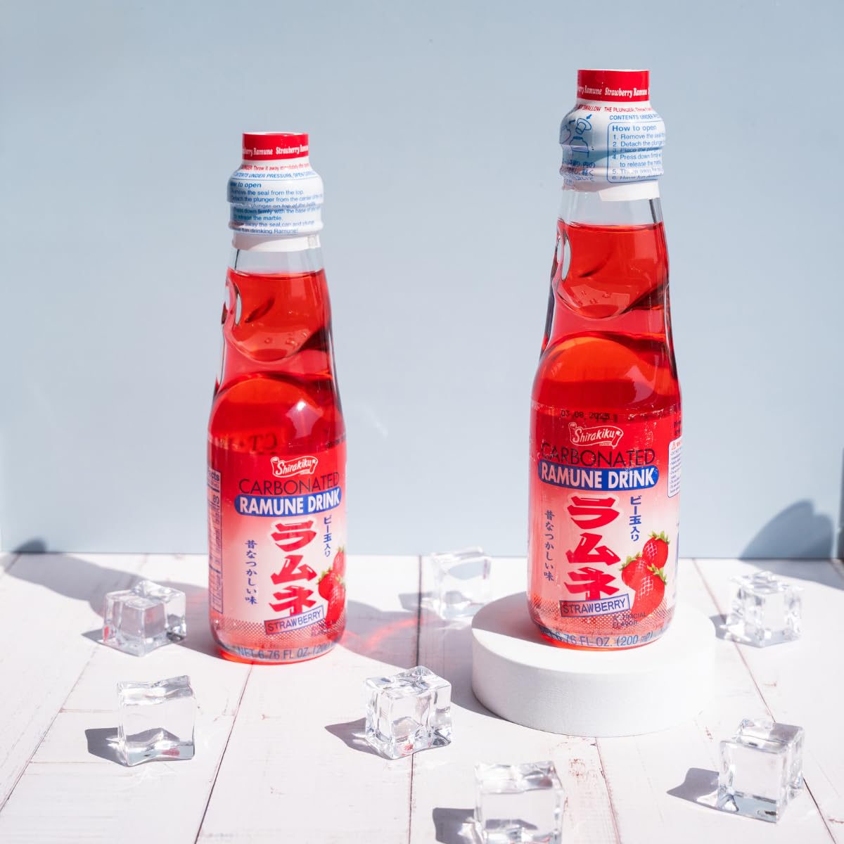 Ramune Japanese carbonated soft drink MARBLE SODA Fun and Nostalgia, Strawberry Flavor Pack of 6