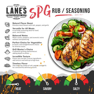 Lane'S Spg Seasoning & Rub, All-Natural Coarse Ground Salt Pepper Garlic Seasoning For Any Types Of Dishes, Classic Bold Flavor,