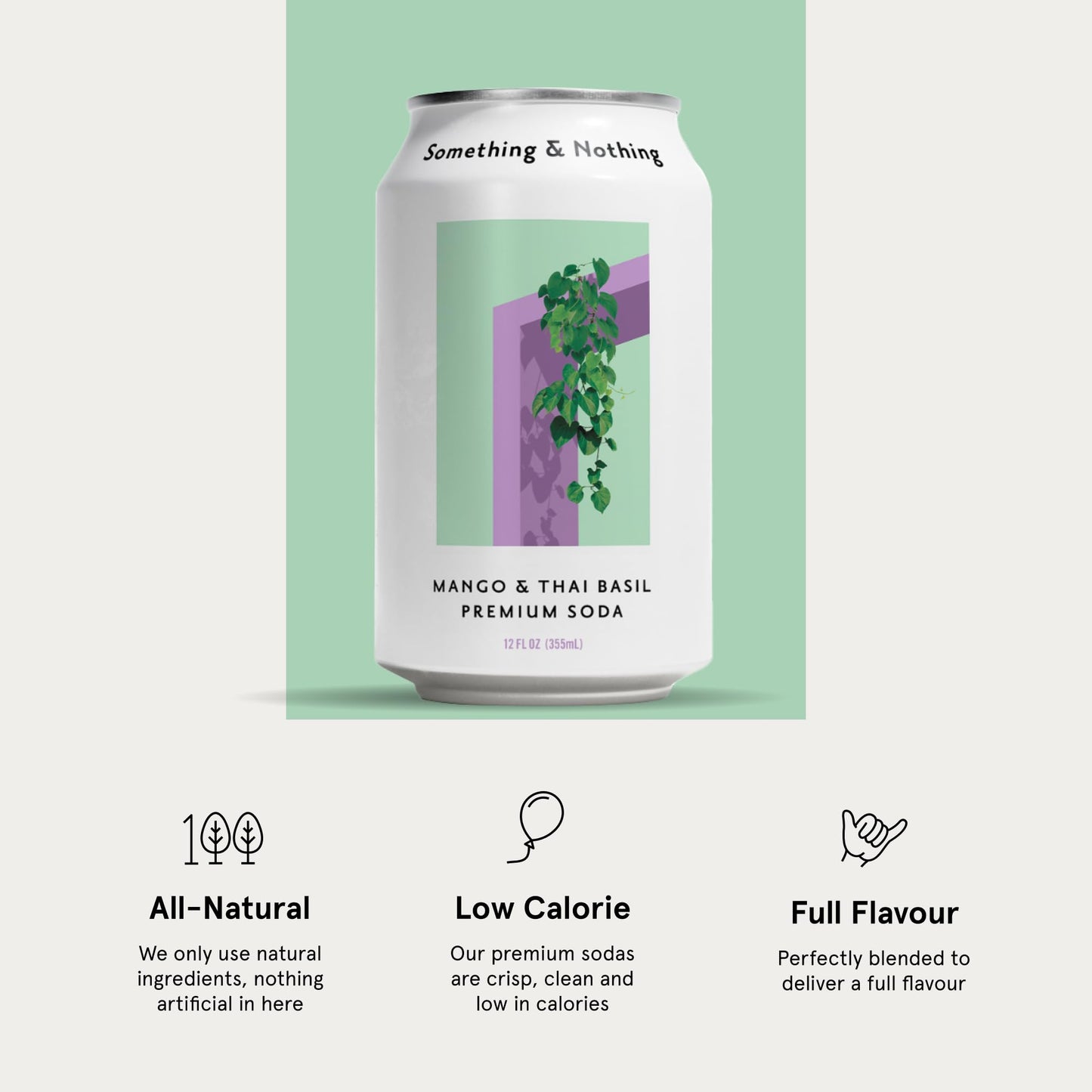 Something & Nothing Mango & Thai Basil Flavored Sparkling Water | Lightly Carbonated & Full of Flavor with Added G & Lemon Juice | Vegan & Low Calorie enhanced Soda | 12 Fl Oz Cans (Pack of 12)