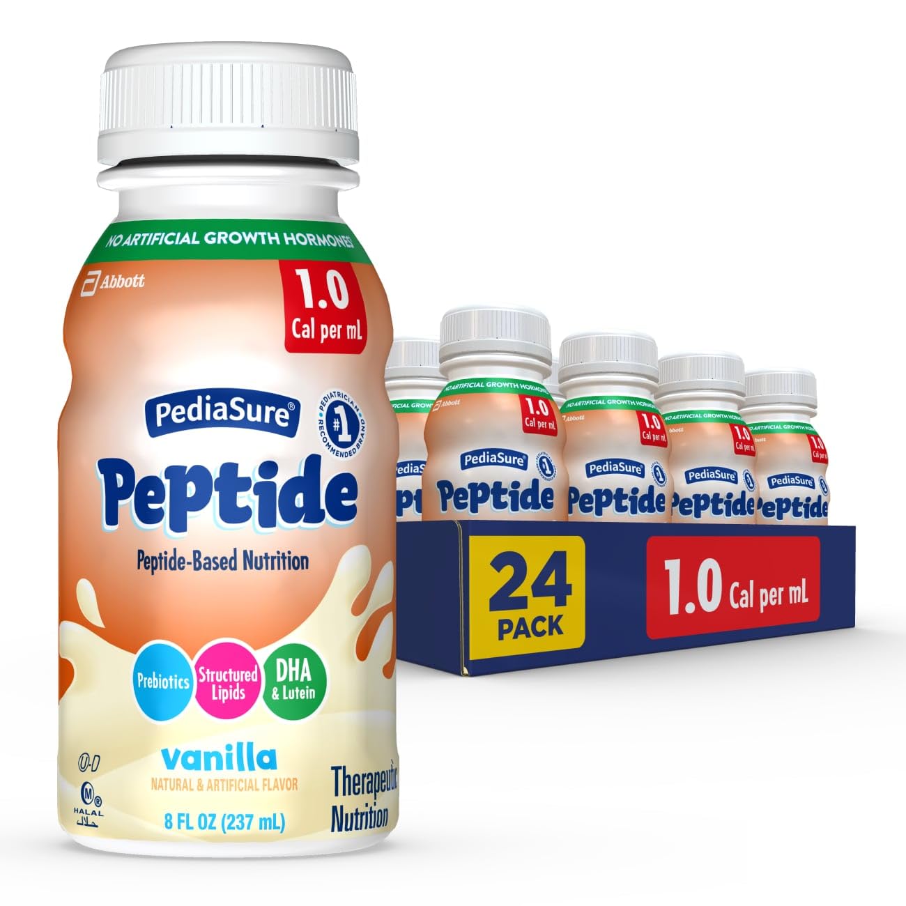 PediaSure Peptide 1.0 Cal, Peptide-Based Formula, Sole-Source Nutrition Drink for Tube Feeding or Oral Nutrition, Vanilla, 8-fl-