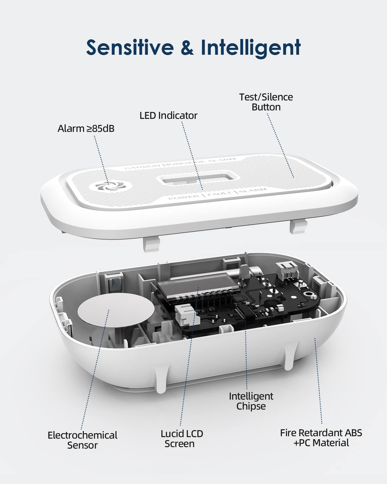 Ecoey Carbon Monoxide Detectors Portable With Digital Lcd Display, Replaceable Battery Co Alarm Detector, 10 Year Lifespan Carbo