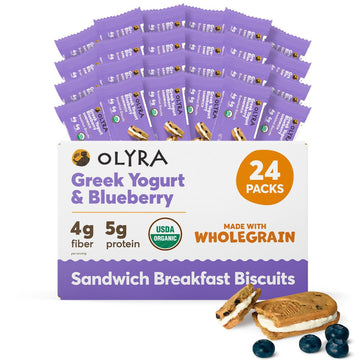 Olyra Greek Yogurt Blueberry Sandwich Breakfast Biscuits, Healthy Snacks for Adults and Kids, Low Sugar, High Fiber, Organic Coo