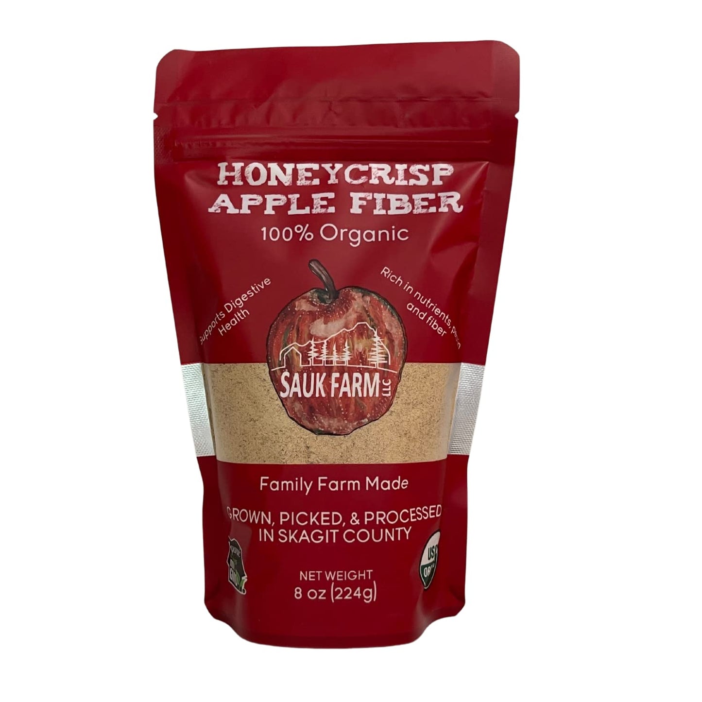 Sauk Farm Honeycrisp Apple Fiber, Organic, Vegan, 8 Ounce, Brown/Red/White