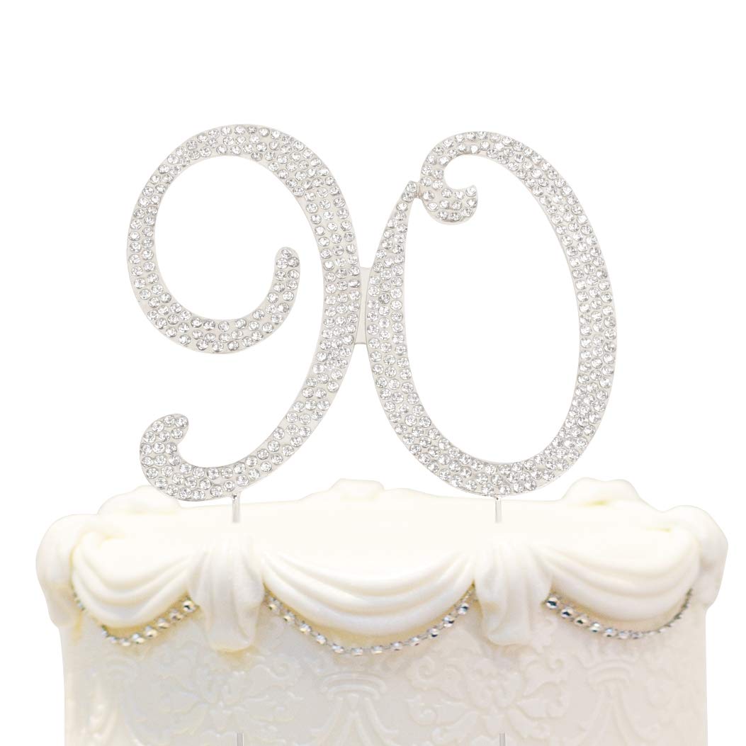 Hatcher Lee Bling Crystal 90 Birthday Cake Topper - Best Keepsake | 90Th Party Decorations Silver