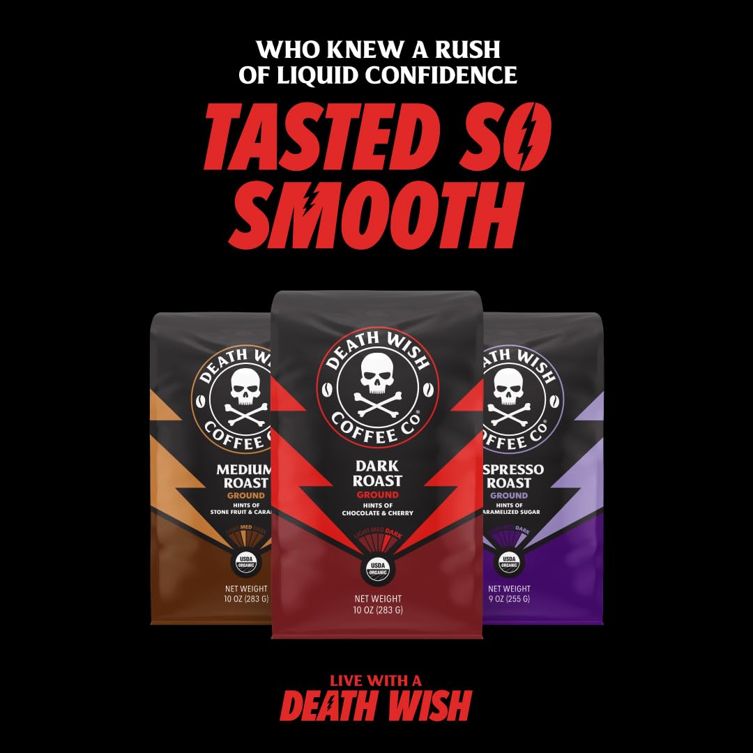 Death Wish Coffee Dark Roast Whole Bean Coffee, Organic, Fair Trade, 16 oz, Model 101