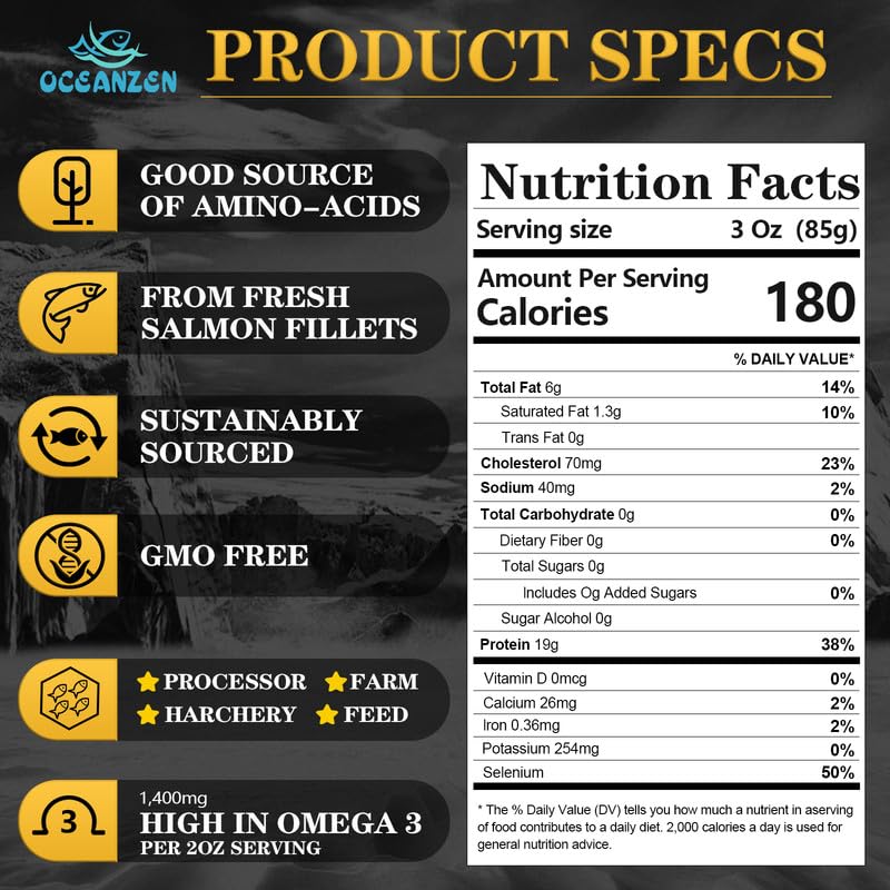 Oceanzen: Premium Quality,Atlantic Salmon - 8 Packs Of (2 X 6 Oz Fresh Skinless Fillets) Shipped Frozen,Sashimi Grade - Sustaina