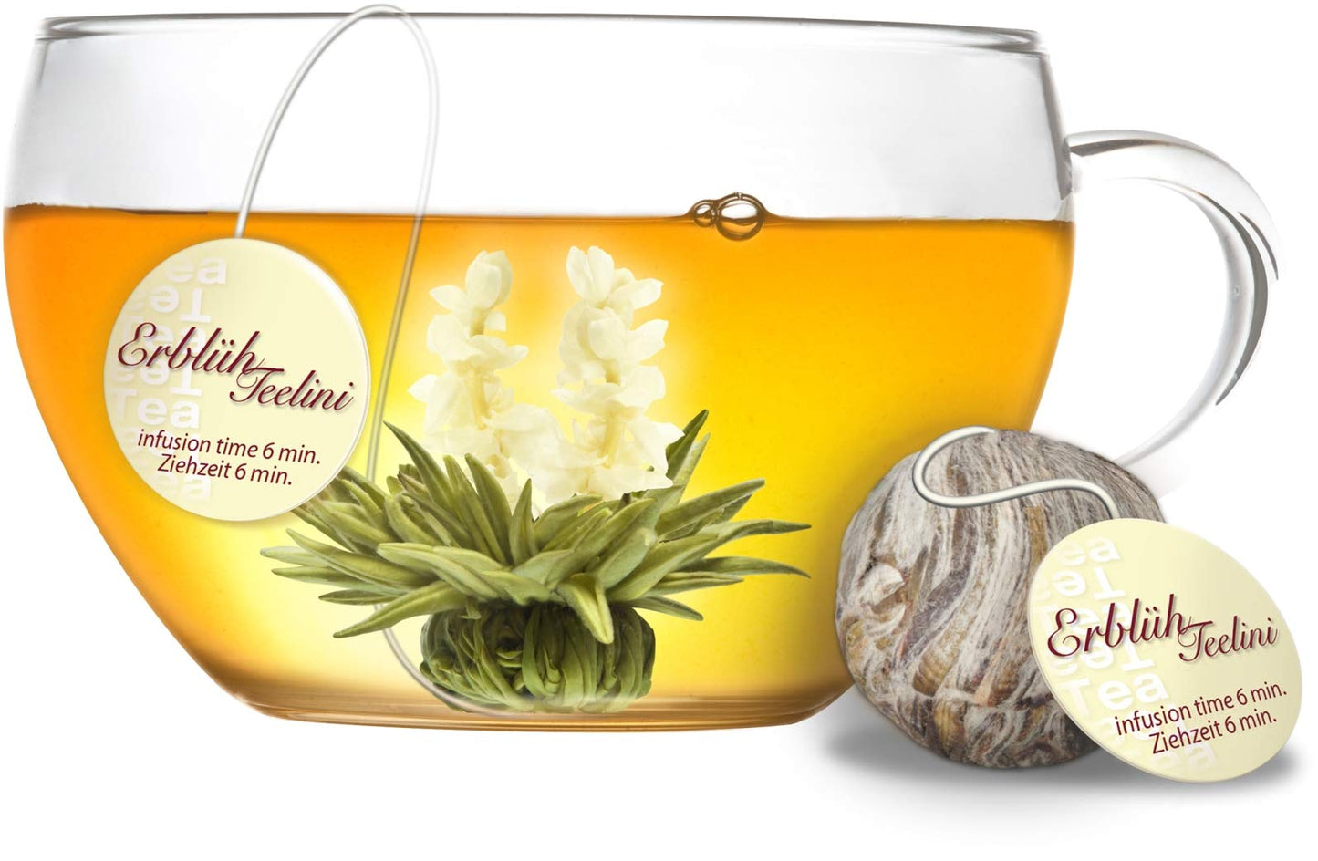 Creano Blooming Tea - Teelini - Tea Flowers In Cup Size - Gift Set In Wooden Tea Box - 12 Pcs In 4 Varieties - White Tea