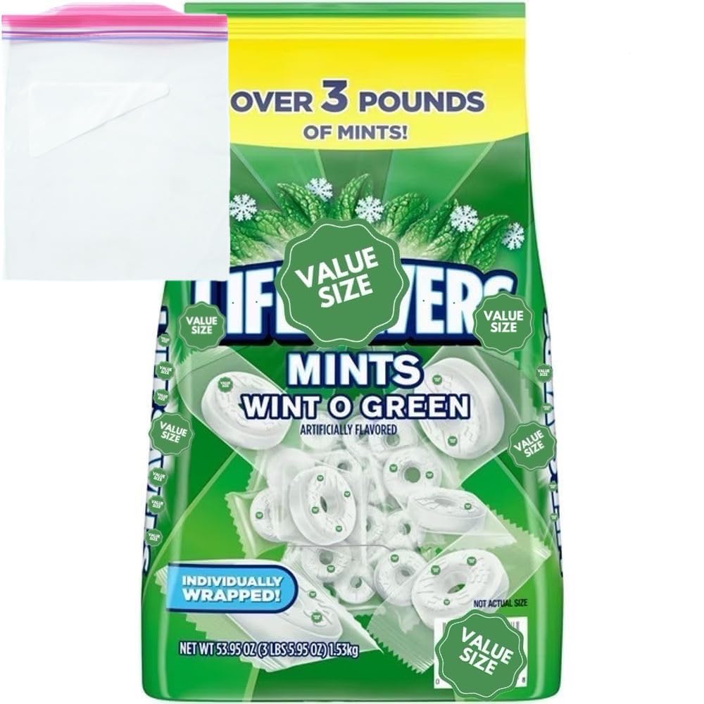 LifeSav Wint O Green Individually Wrapped Mints, 3.5 lbs Bag w/A Storage Bag