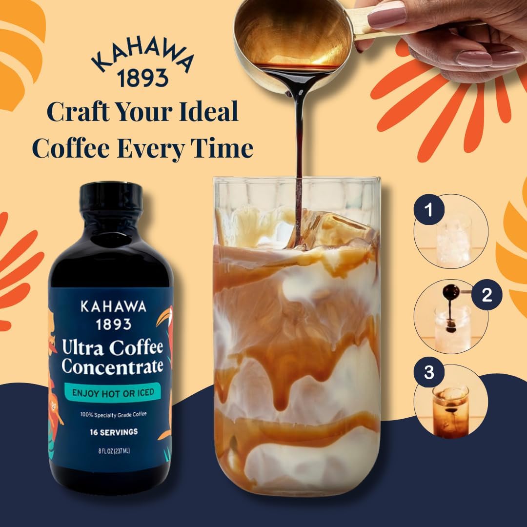 KAHAWA 1893 Ultra Coffee Concentrate - Instant Hot, Cold or Iced Coffee, 8 Fl Oz (Pack of 2) - High Antioxidants, Naturally Sweet