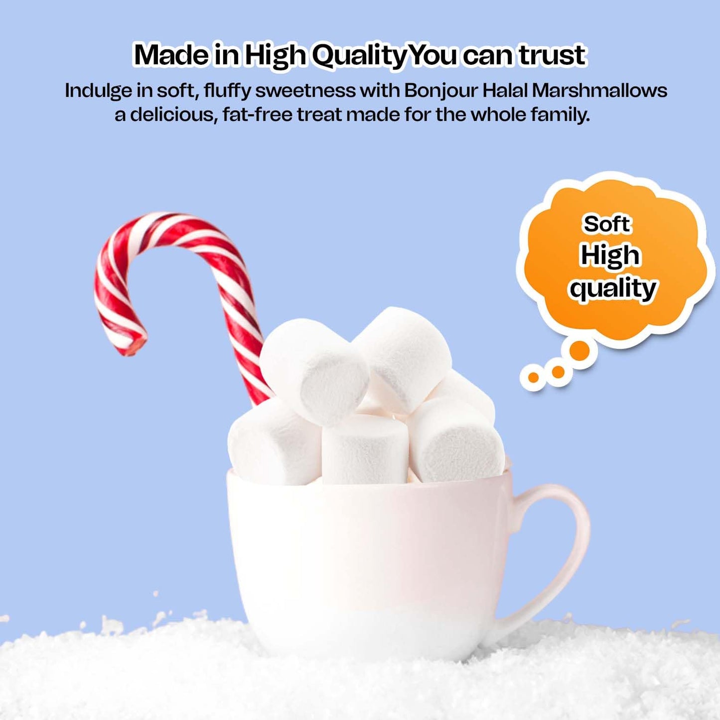 Bonjour Large Marshmallows - Vanilla Flavored, Halal Gelatin, Low Fat, Dye Free - 8.82 Oz (250 g)