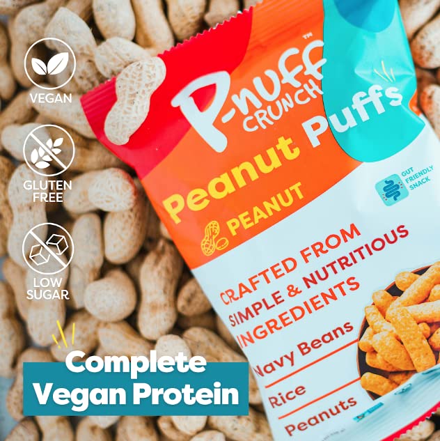 P-Nuff Crunch Baked Peanut Puffs - Vegan, Gluten Free, 20g Protein, 4oz Bag, Pack of 6