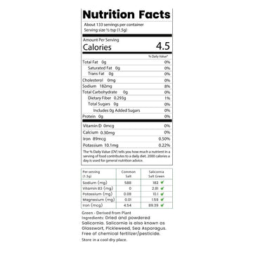 Saltwise Green Salicornia Salt, 50% Low Sodium, Plant Based Salt Substitute, Umami, Dehydrated Sea Beans (Samphire), 100% Natura