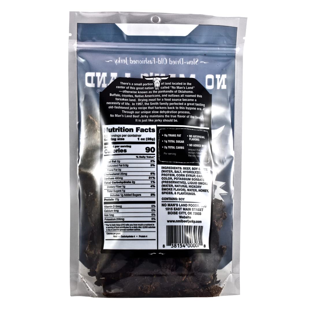 No Mans Land Mild Beef Jerky High Protein Free Low Calorie Low Carb Beef Snack 8.5Oz Bag