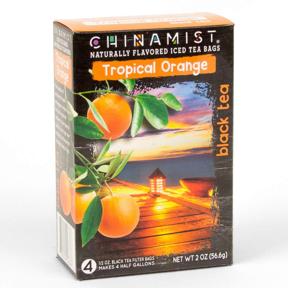 China Mist Iced Tea - Tropical Orange Black Tea Infusion - Refreshing And Delicious - Each Tea Bag Yields 1/2 Gallon - 4 Bags.