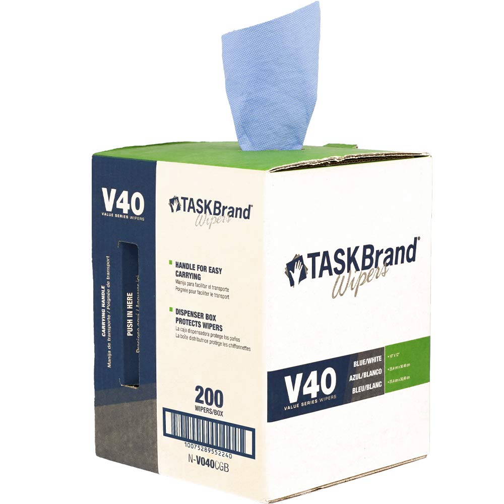 Taskbrand N-V040Cgb Blue V40 Value Series Center Pull Wiper Sheets, All-Purpose Disposable Cleaning Towels, 10 X 12 Inches, Blue