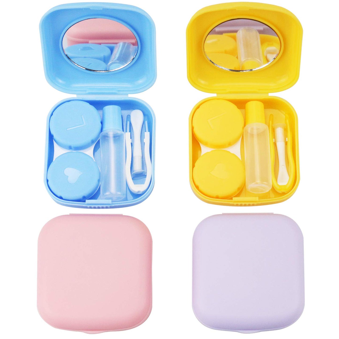 Qvvq 4Pcs Contact Lens Case, Colorful Contact Lens Box Holder Container, Outdoor Mini Contact Lens Soak Storage Kit With Mirror