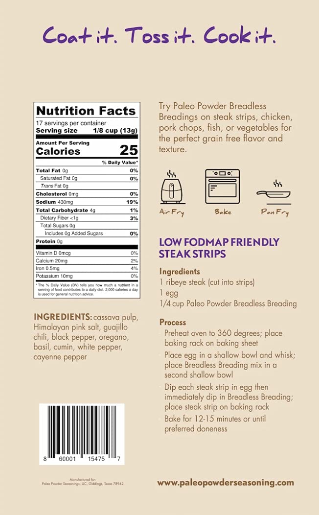 Paleo Powder Breadless Breading | Cassava Root + Paleo Powder Fodmap | Paleo And Keto Friendly, Whole30 Approved, Grain Free, No