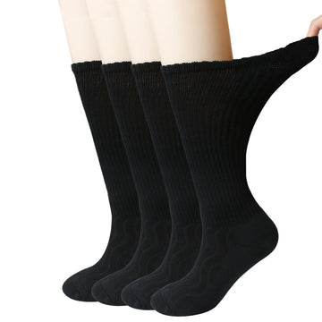 +Md 4 Pairs Non-Binding Women'S Cushioned Moisture Wicking Diabetic Crew Dress Socks 9-11 Black