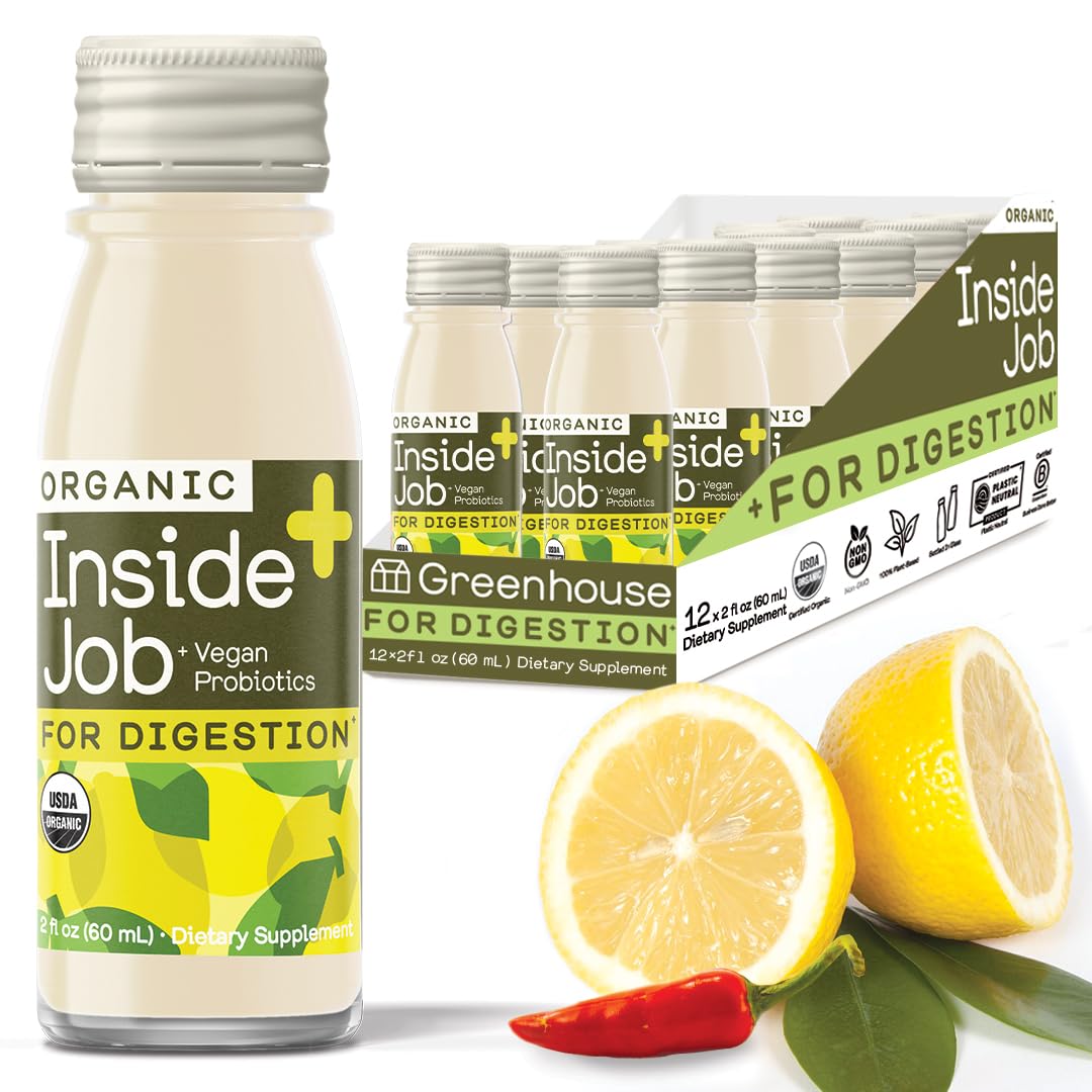 GREENHOUSE JUICE CO. Organic Inside Job Wellness Shots, Cold Pressed Digestive Aid, Vegan & Gluten-Free, 24 Oz (Pack of 12)