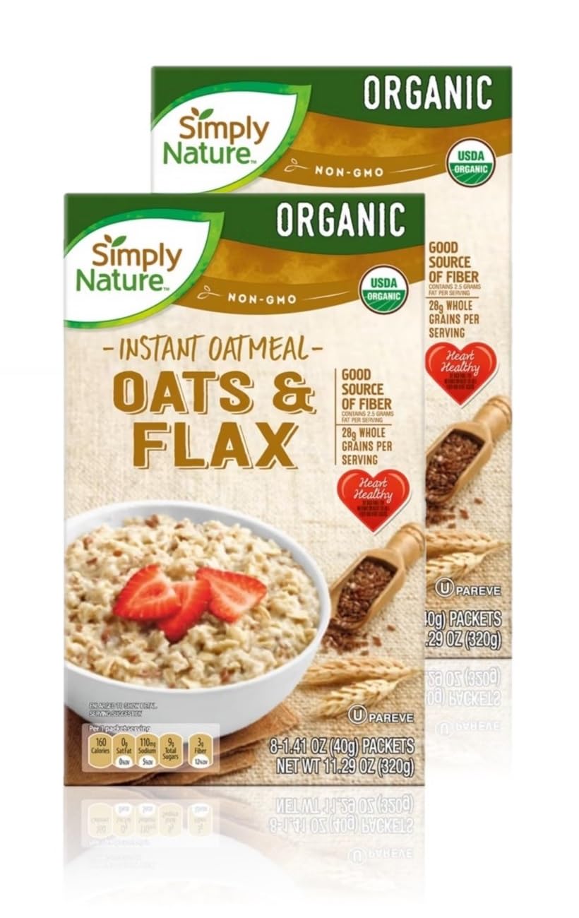 Simply Nature Organic Instant Oatmeal Packets (2 Boxes, Oats & Flax)