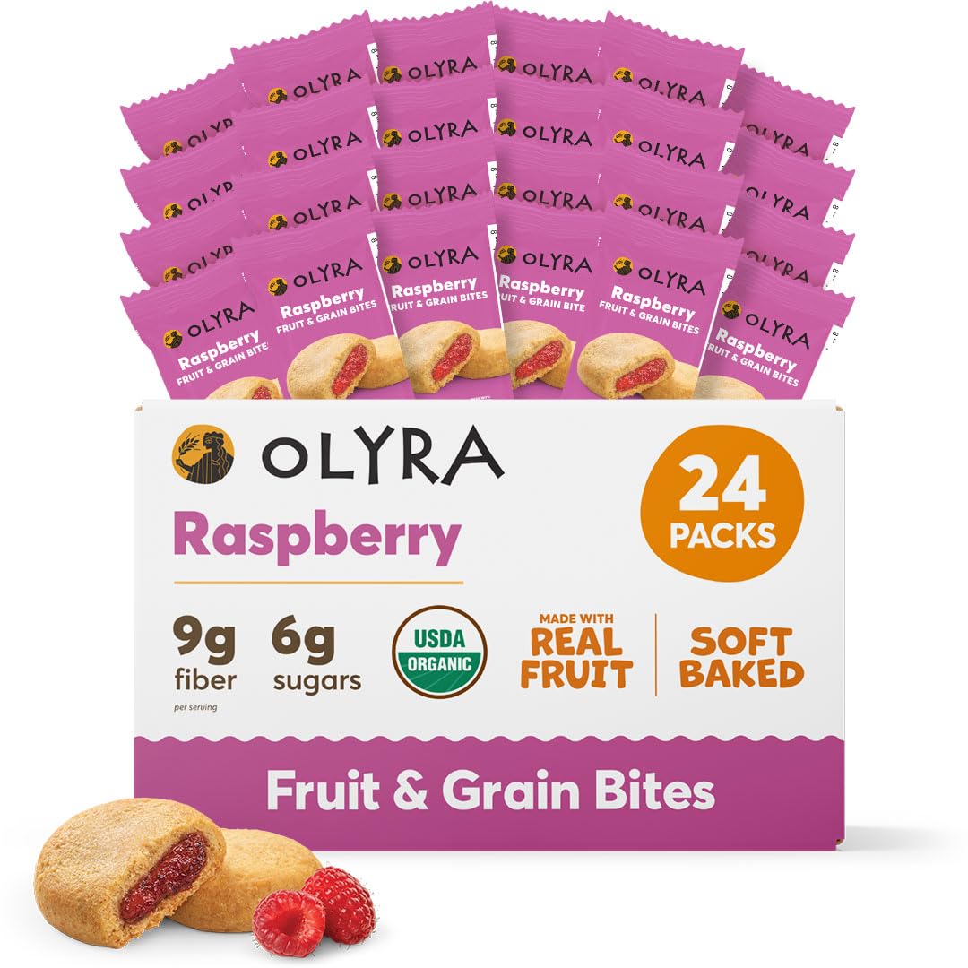 Olyra Raspberry Fruit Bars, Prebiotic High Fiber Snack, Organic Snack, Healthy Snacks for Adults and Kids, Low Sugar, Vegan, Off