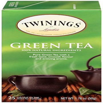 Twinings Pure Green Tea Individually Wrapped Bags, 25 Count (Pack of 6), Smooth Flavour, Enticing Aroma, Caffeinated, Enjoy Hot