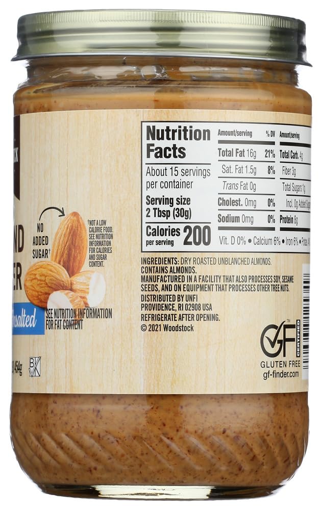 Woodstock Crunchy Almond Butter, Unsalted, 16Oz (Pack Of 12)