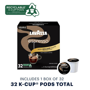 Lavazza Espresso Italiano Single Serve Coffee K-Cup Pods For Keurig Brewer, 32Count, 100% Arabica, Medium Roast With Intense, Ar