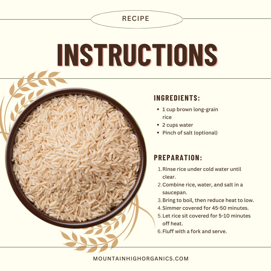 Mountain High Organics - 25 lb Bag, Certified Organic Brown Long Grain Rice, Non GMO, Vegan, Bulk Dried Brown Long Grain Rice, P
