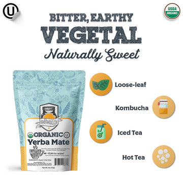 Fermentaholics Usda Certified Organic Loose-Leaf Yerba Mate Tea - Perfect For Homebrewing Kombucha, Hot Tea, And Iced Tea - Ou K