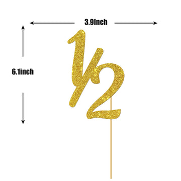 Gold Glitter Half Year Old Cake Topper - Half Year 1/2 Cake Topper - For Half Year Anniversary/Baby Shower/Baby'S Half Year Old