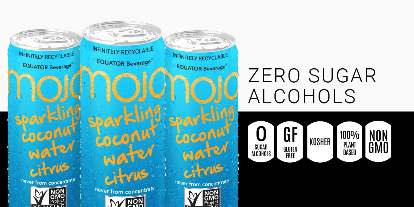 MOJO Sparkling Coconut Water + Citrus | Hydration Drink & Sports Drink | Electrolytes Beverage 1043 mg | Vitamin B & C | Hydrati