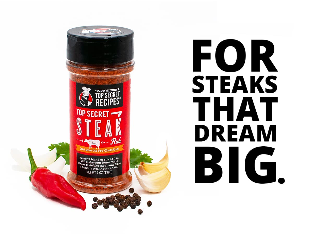Todd Wilburs Top Secret Recipes Steak Rub - Gluten Free Meat Seasoning - 6 oz Shaker Bottle