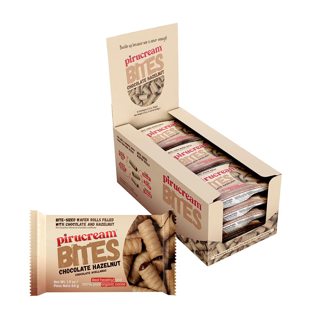 Pirucream Bites Chocolate Hazelnut 1.90 Oz Pack Of 12 Top-Grade Cream-Filled Wafer Bites With Crispy Crunchy Texture Smooth Chocolate Hazelnut Cream Authentic Italian-Inspired Recipe Ideal For Snacking And Sharing