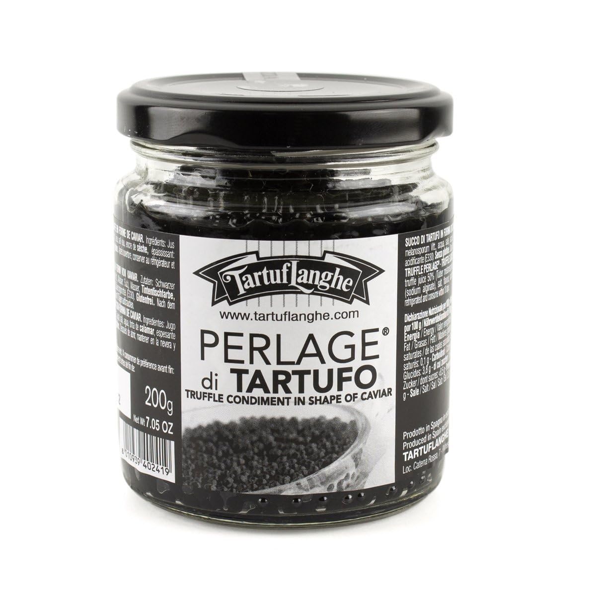 Tartuflanghe Black Truffle Caviar Pearls - Stylish Italian Truffle Pearls Perfect For Enhancing Dishes Gourmet Gift - 200G Jar 7.05 Oz