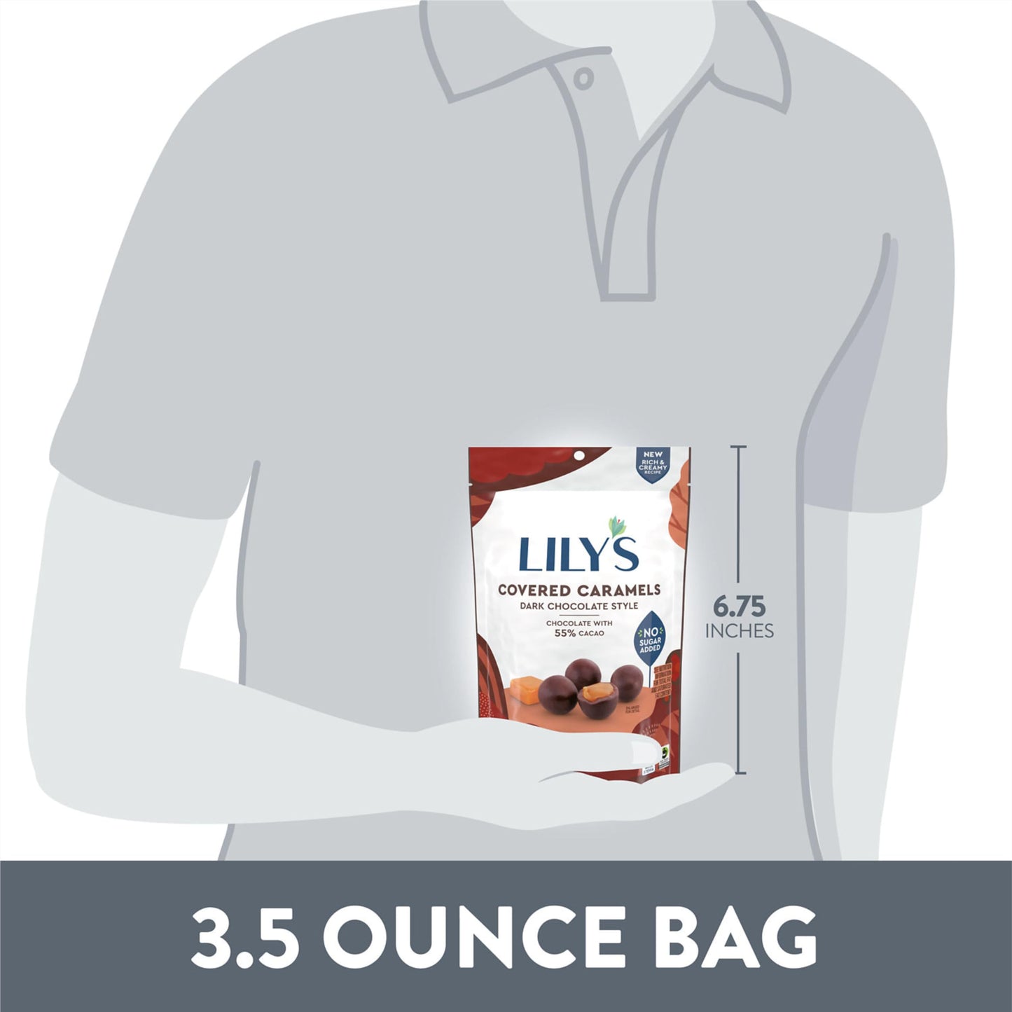 Lilys Dark Chocolate Style No Sugar Added, Covered Caramels Bag, 3.5 Oz