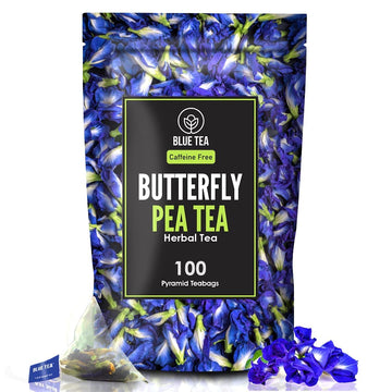 BLUE TEA - Butterfly Pea Flower Tea - 100 Count - Pyramid Plant Based Tea Bag | Black Deals Friday 2025 | ANTIOXIDANT RICH | Tea Gift - Herbal Tea - Flower Based - Caffeine Free - Non-Bitter | Zipper Pack