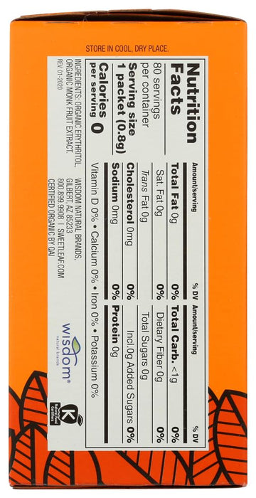 Sweetleaf Monk Fruit Organic Sweetener Granules 80 Packets