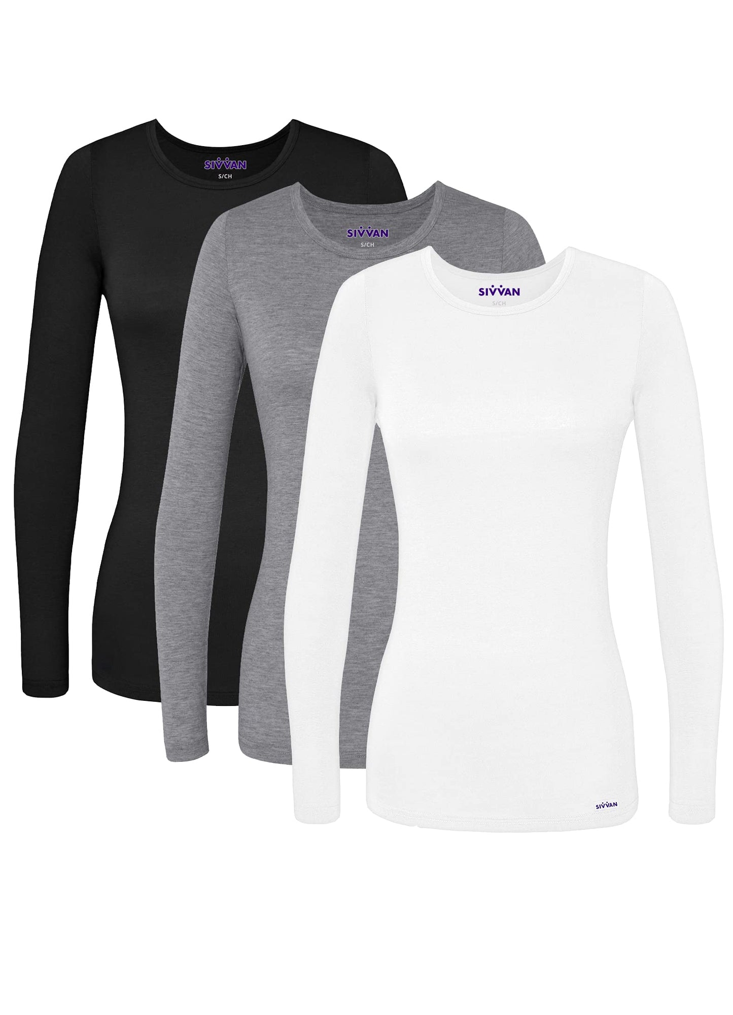 Sivvan Scrubs For Women - Long Sleeve Comfort Underscrub Tee 3-Pack - S85003 - White - Xl