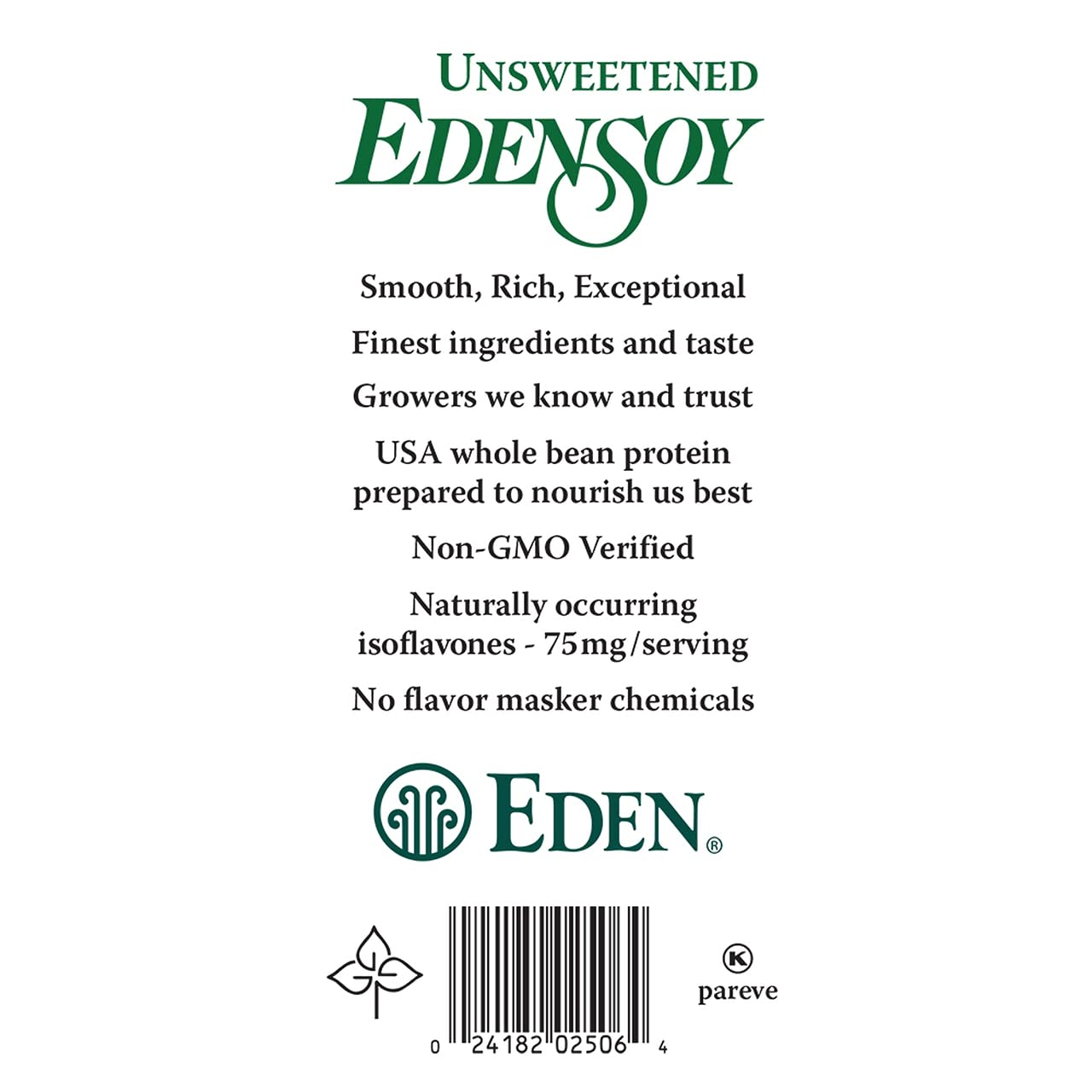 Edensoy Unsweetened Eden Organic Soymilk, Non-GMO, USA Whole Soy (Soya) Milk, Non-Dairy, Vegan, Plain, Shelf Stable, 32 oz